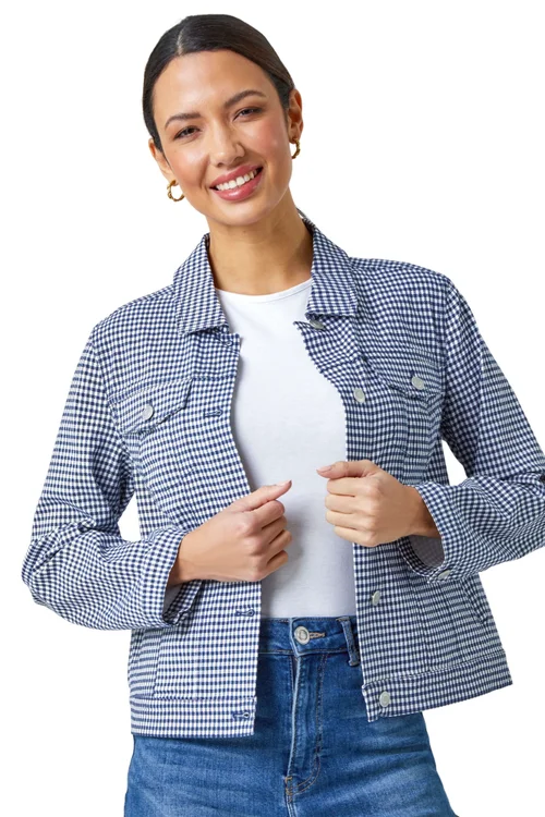 Roman Navy Gingham Stretch Pocket Detail Jacket - 14 Image 1