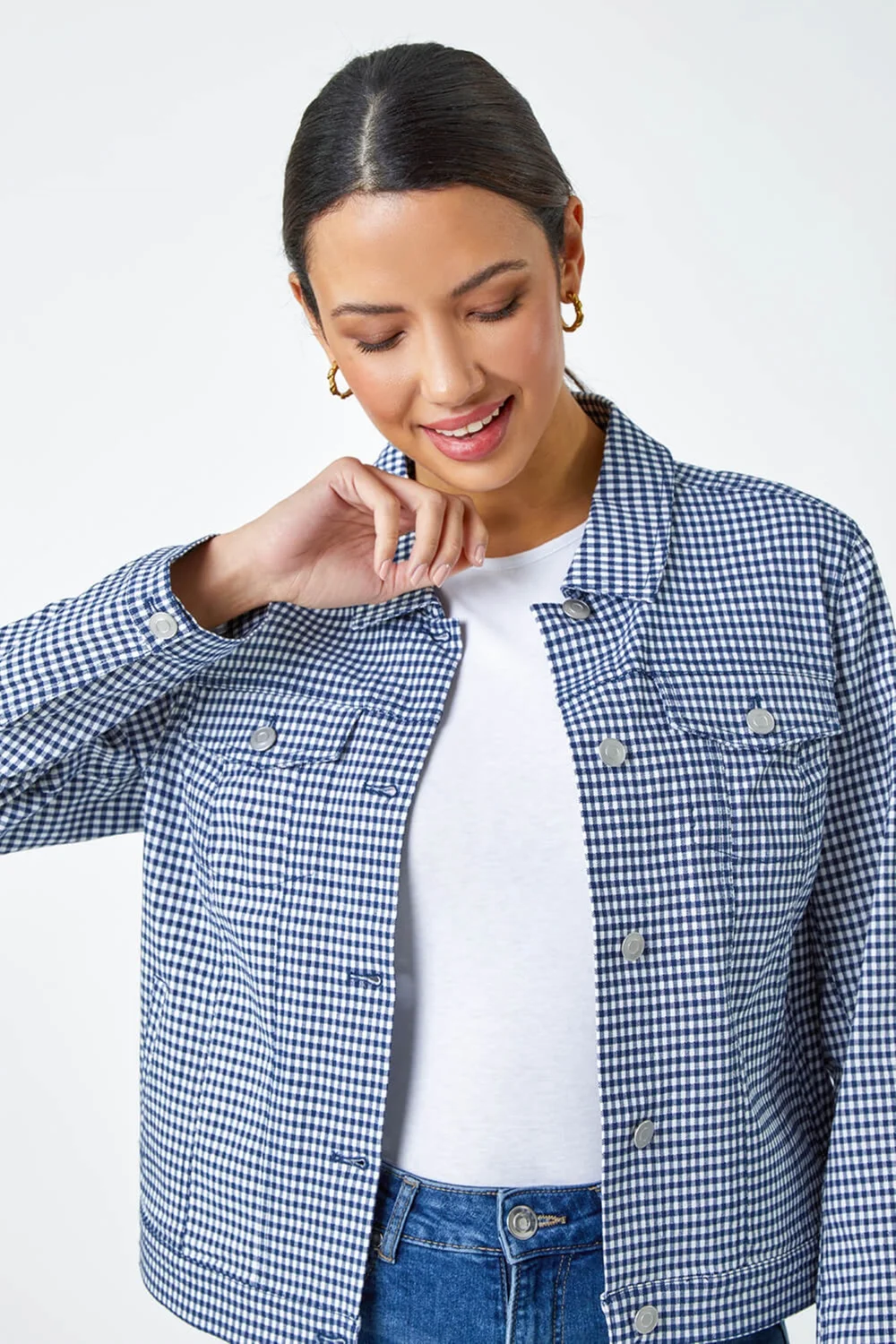 Roman Navy Gingham Stretch Pocket Detail Jacket - 14 Image 4