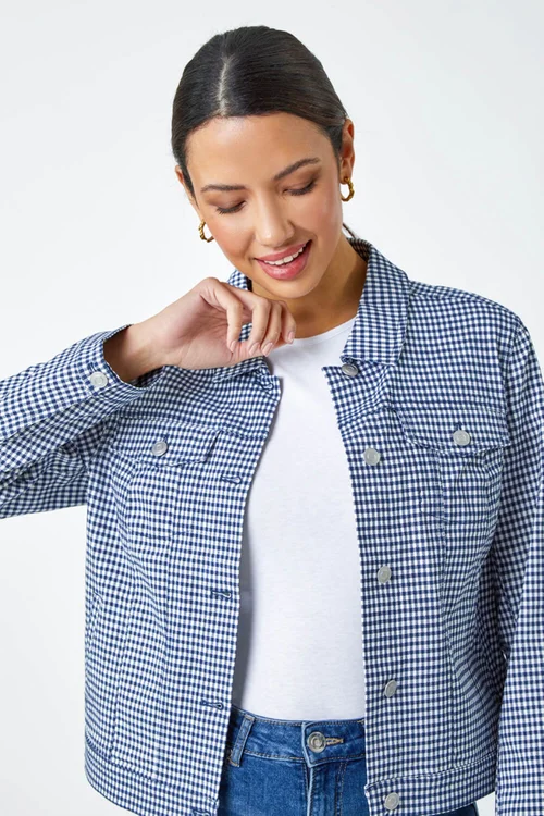 Roman Navy Gingham Stretch Pocket Detail Jacket - 14 Image 4