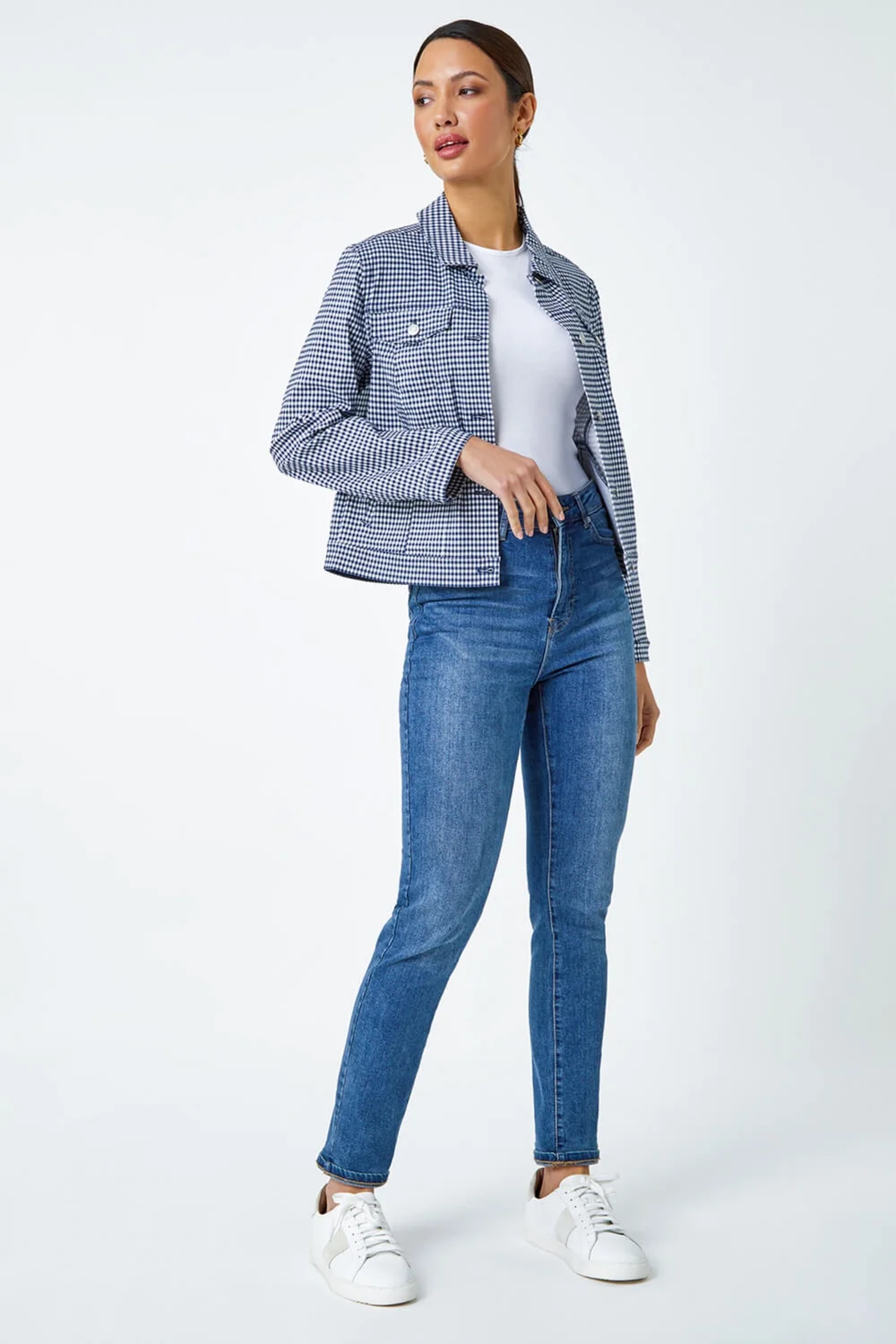 Roman Navy Gingham Stretch Pocket Detail Jacket - 14 Image 2