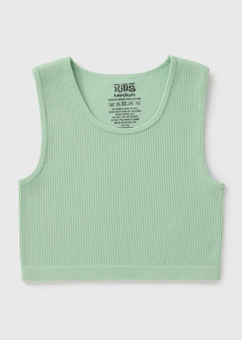 Girls Green Seamless Ribbed Top (7-15yrs) - Small Image 1