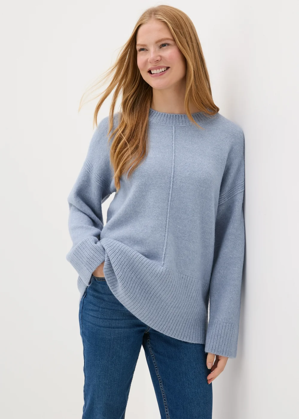 Blue Knitted Front Seam Jumper - XS Image 1
