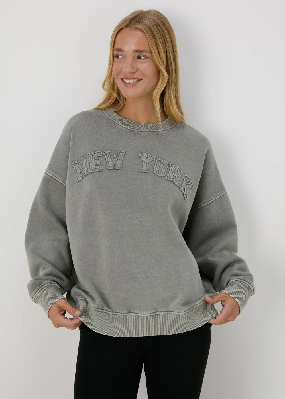 Green Acid Wash New York Sweatshirt - Small Image 1