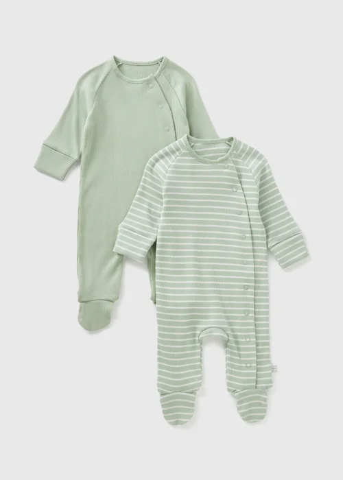 2 Pack Baby Sage Ribbed Sleepsuits (Newborn-12mths) - Age 0 - 3 Months Image 1