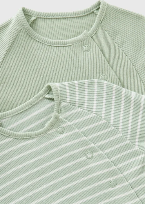 2 Pack Baby Sage Ribbed Sleepsuits (Newborn-12mths) - Age 0 - 3 Months Image 2