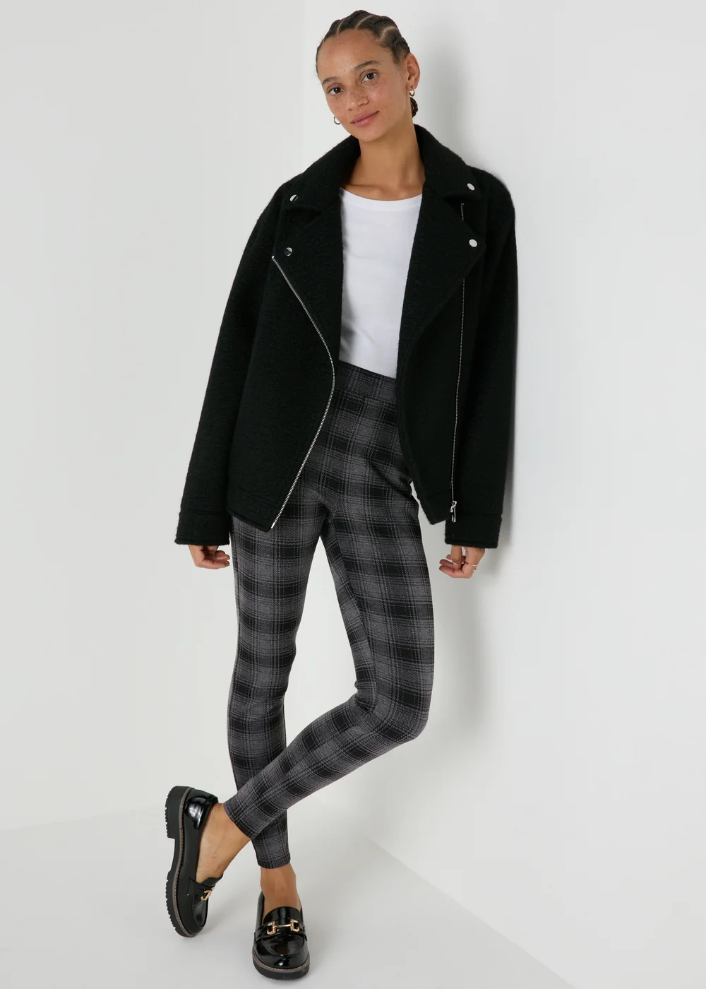 Black Check Textured Leggings - 8 Image 3