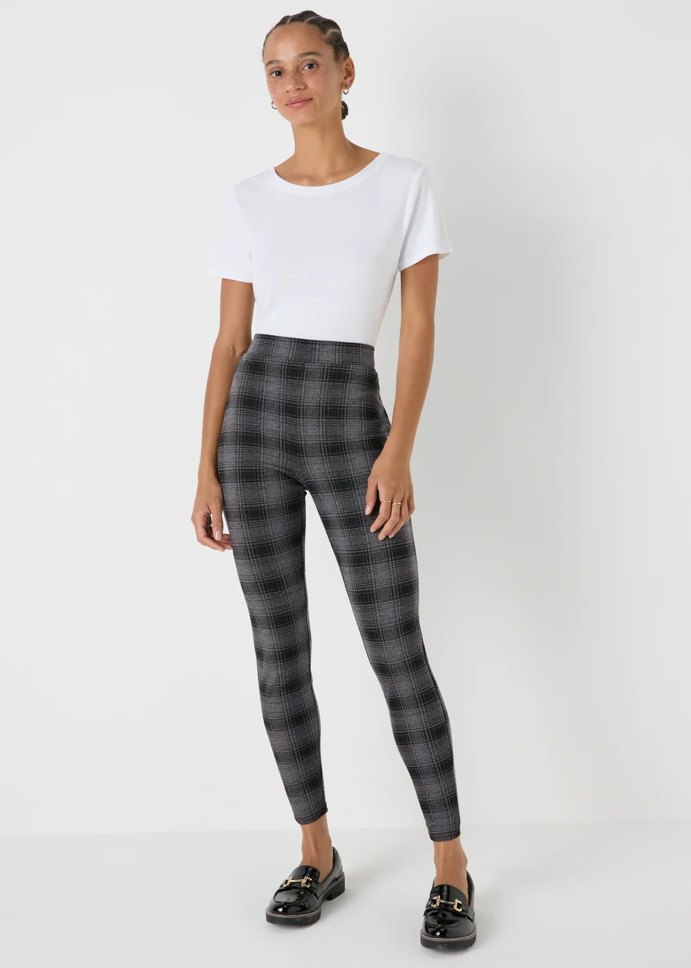 Black Check Textured Leggings - 8 Image 1