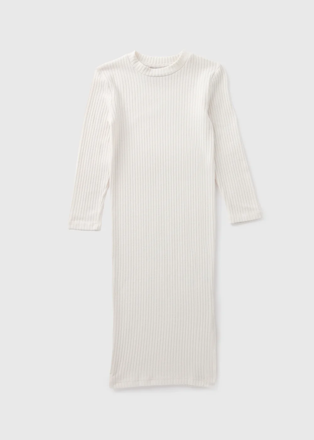 Girls Cream Ribbed Long Sleeve Dress (7-15yrs) - Age 7 Years Image 1
