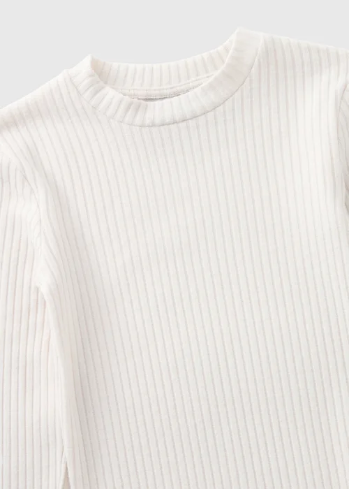 Girls Cream Ribbed Long Sleeve Dress (7-15yrs) - Age 7 Years Image 2
