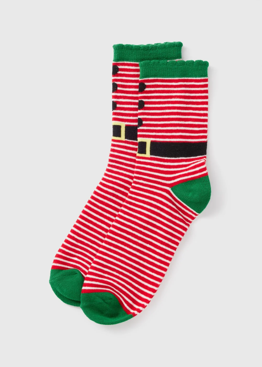 1 Pack Green Elf Crew Socks - One Size Image 1