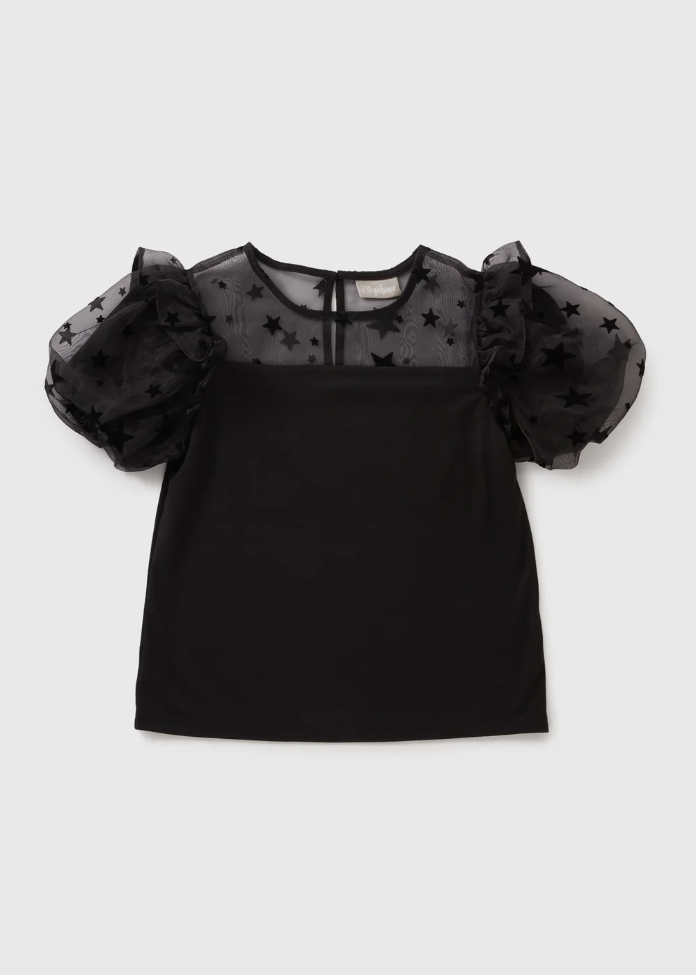 Girls Black Star Mesh Puff Sleeve Top (7-15yrs) - Age 10 Years Image 1