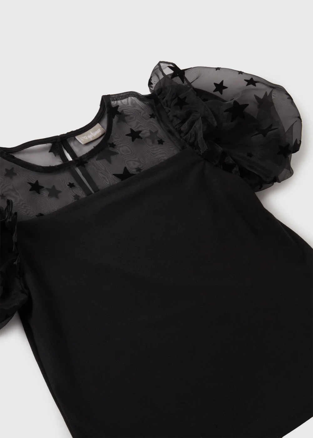 Girls Black Star Mesh Puff Sleeve Top (7-15yrs) - Age 10 Years Image 2