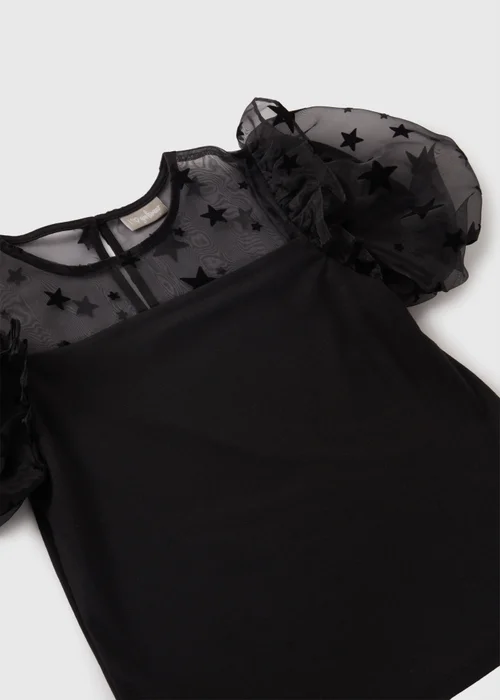 Girls Black Star Mesh Puff Sleeve Top (7-15yrs) - Age 10 Years Image 2