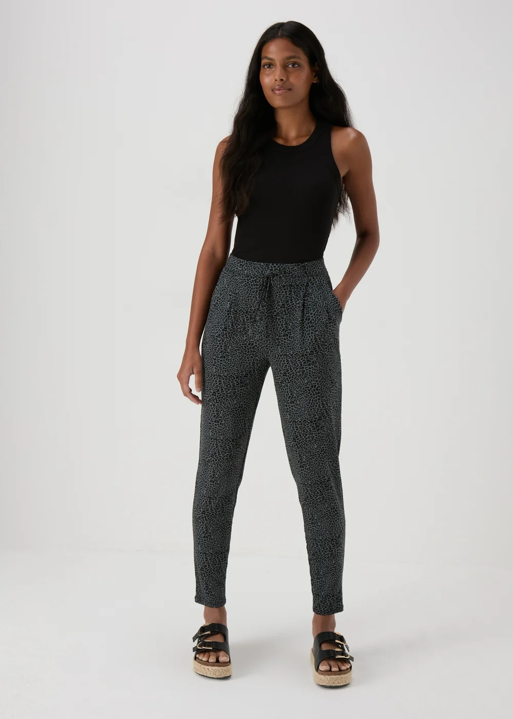 Khaki Animal Print Harem Trousers - 8 Image 1