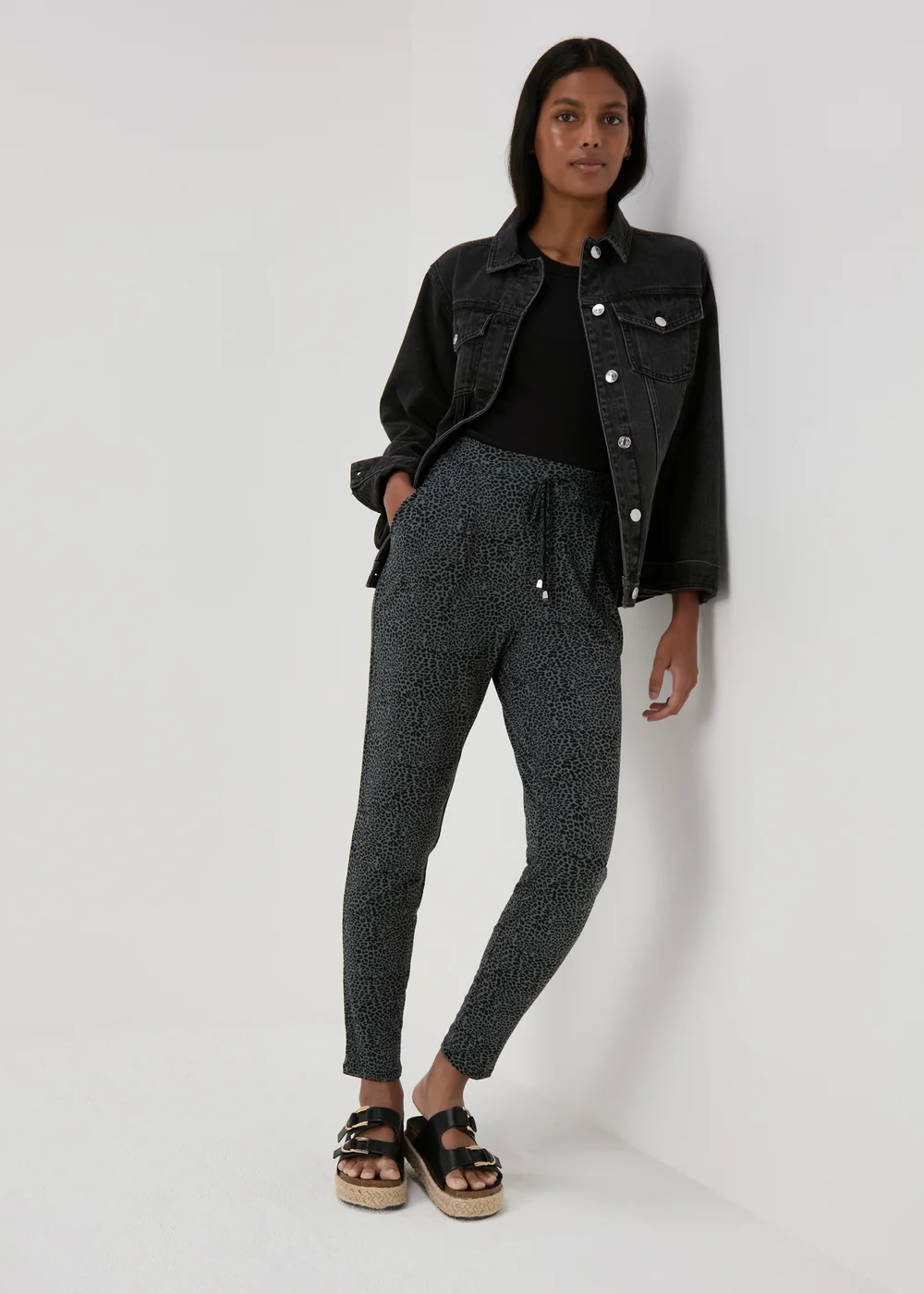 Khaki Animal Print Harem Trousers - 8 Image 4