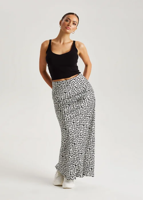 Urban Bliss Black Geometric Satin Bias Cut Maxi Skirt - Size 8 Image 1