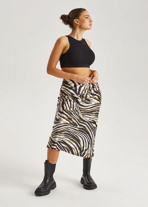 Urban Bliss Black Animal Bias Cut Midi Skirt - Size 8 Image 3