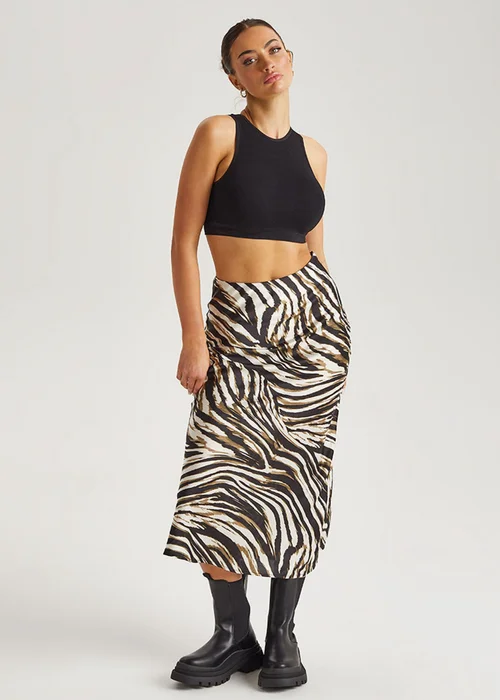 Urban Bliss Black Animal Bias Cut Midi Skirt - Size 8 Image 1