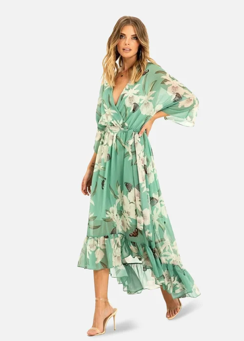 Yumi Mint Floral Print Kimono Midi Wrap Dress - 8 Image 1