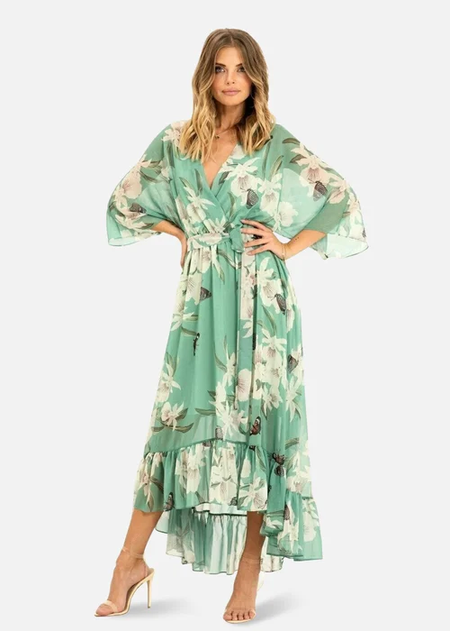 Yumi Mint Floral Print Kimono Midi Wrap Dress - 8 Image 2