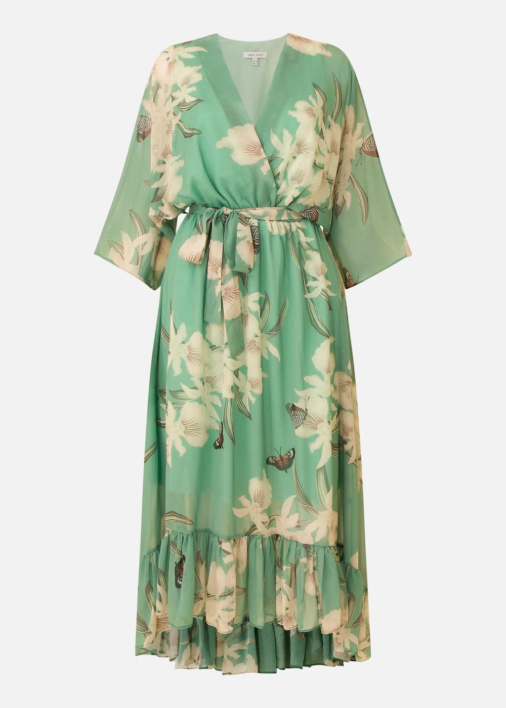 Yumi Mint Floral Print Kimono Midi Wrap Dress - 8 Image 3