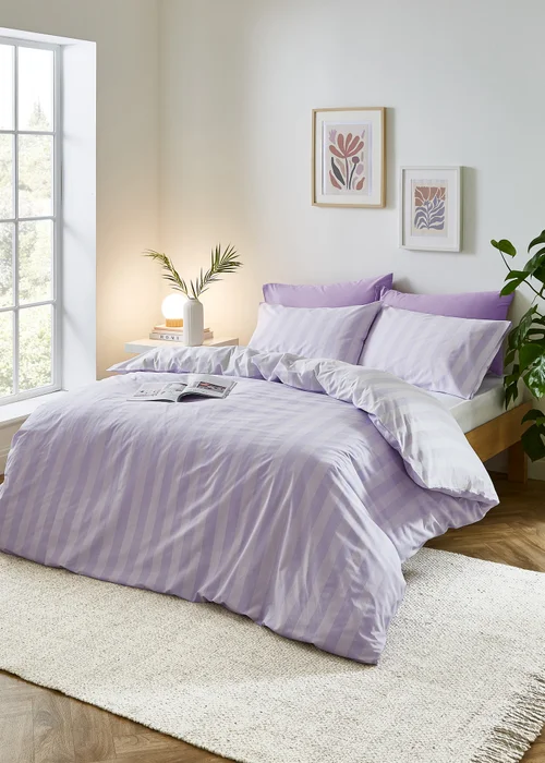 Sassy B Stripe Tease Reversible Duvet Cover Set Lilac - Single Image 2