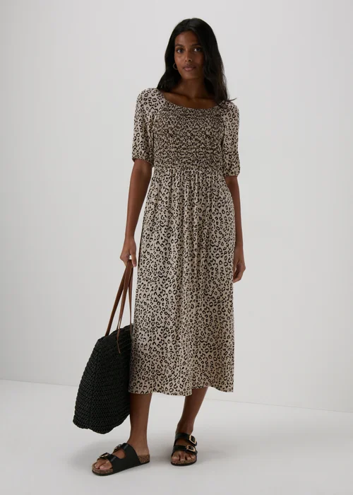 Beige Animal Print Midi Dress - 8 Image 1