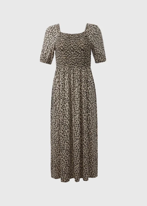 Beige Animal Print Midi Dress - 8 Image 4