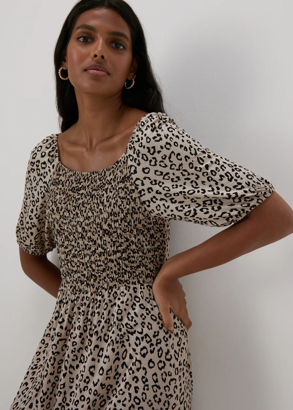Beige Animal Print Midi Dress - 8 Image 3
