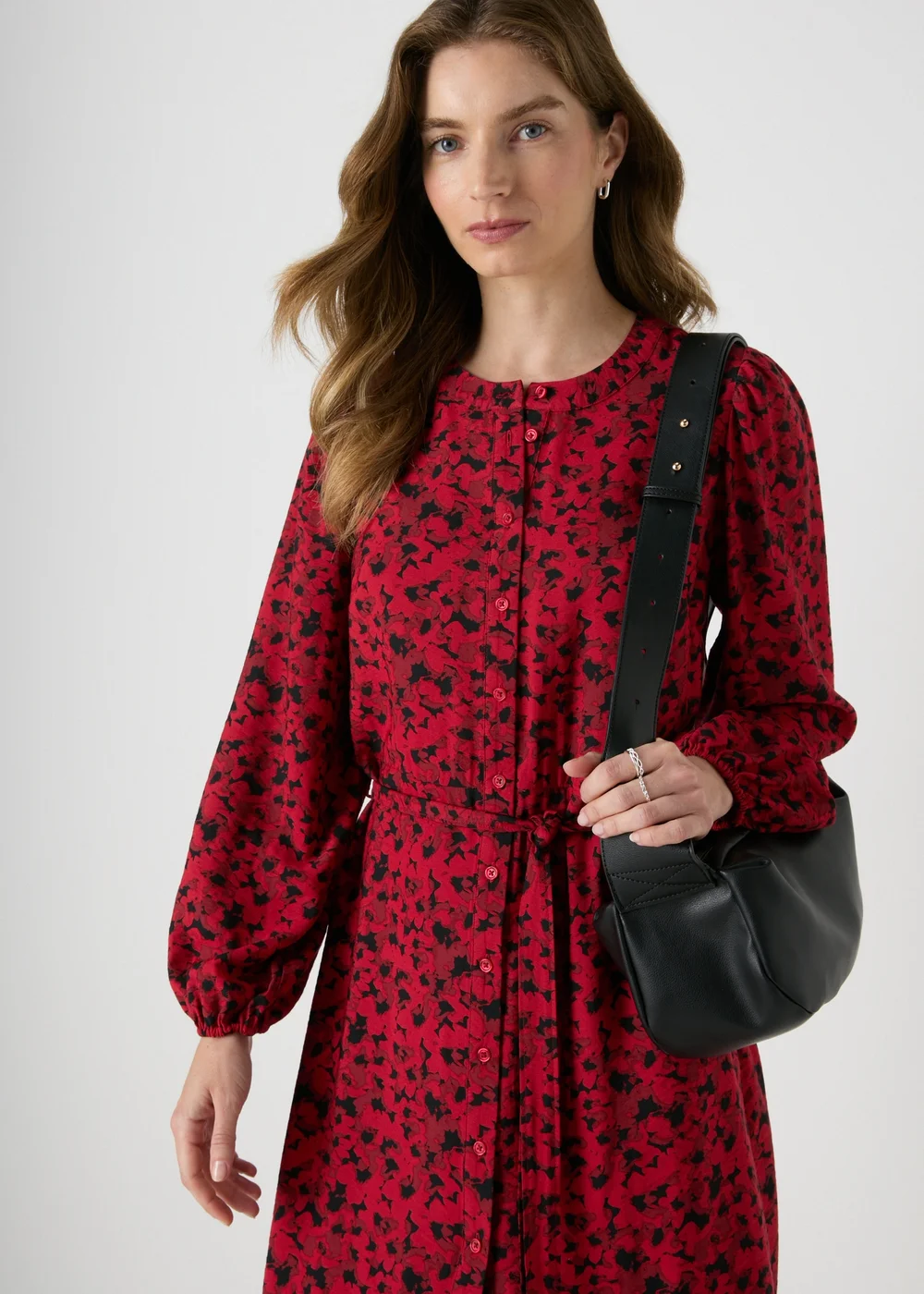 Red Floral Mini Shirt Dress - 8 Image 3