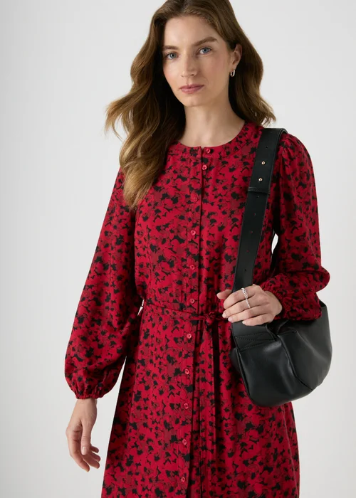 Red Floral Mini Shirt Dress - 8 Image 3