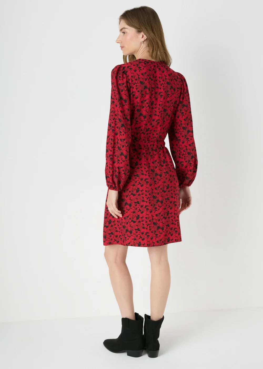 Red Floral Mini Shirt Dress - 8 Image 2