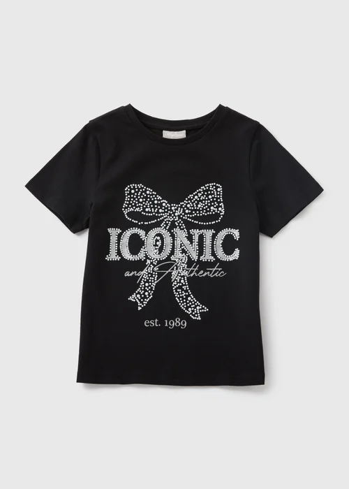 Girls Black Bow T-Shirt (7-15yrs) - Age 7 Years Image 1