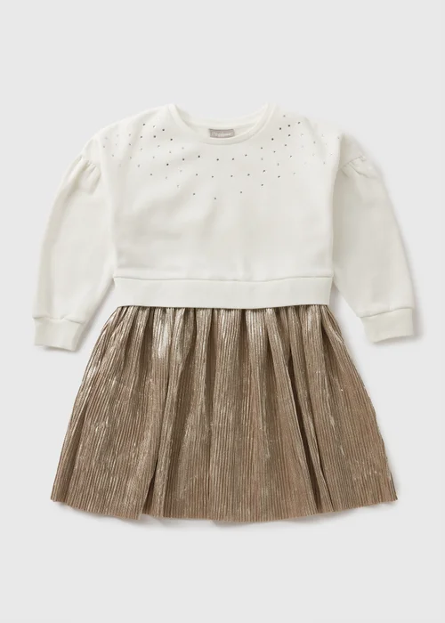 Girls Cream Plisse Sweatshirt Dress (7-15yrs) - Age 10 Years Image 1