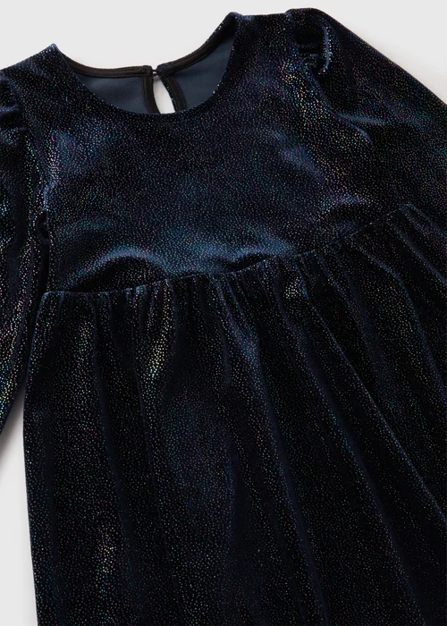 Girls Navy Glitter Velvet Skater Dress (1-7yrs) - 1 to 1 half years Image 2