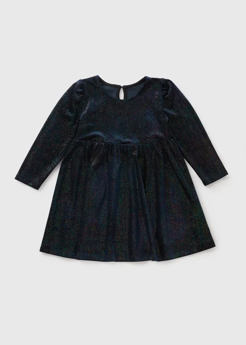 Girls Navy Glitter Velvet Skater Dress (1-7yrs) - 1 to 1 half years Image 1