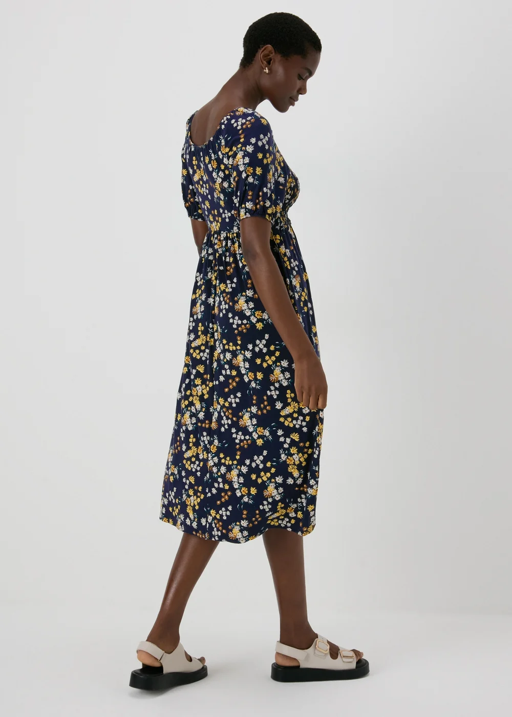Navy Shirred Midi Dress - 8 Image 2