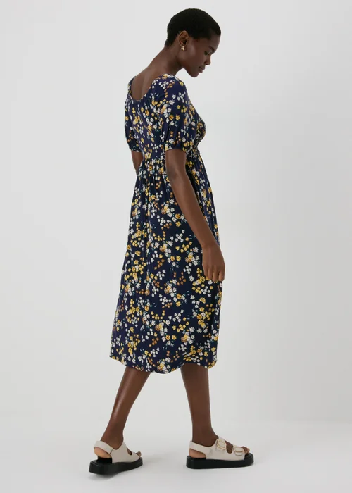 Navy Shirred Midi Dress - 8 Image 2