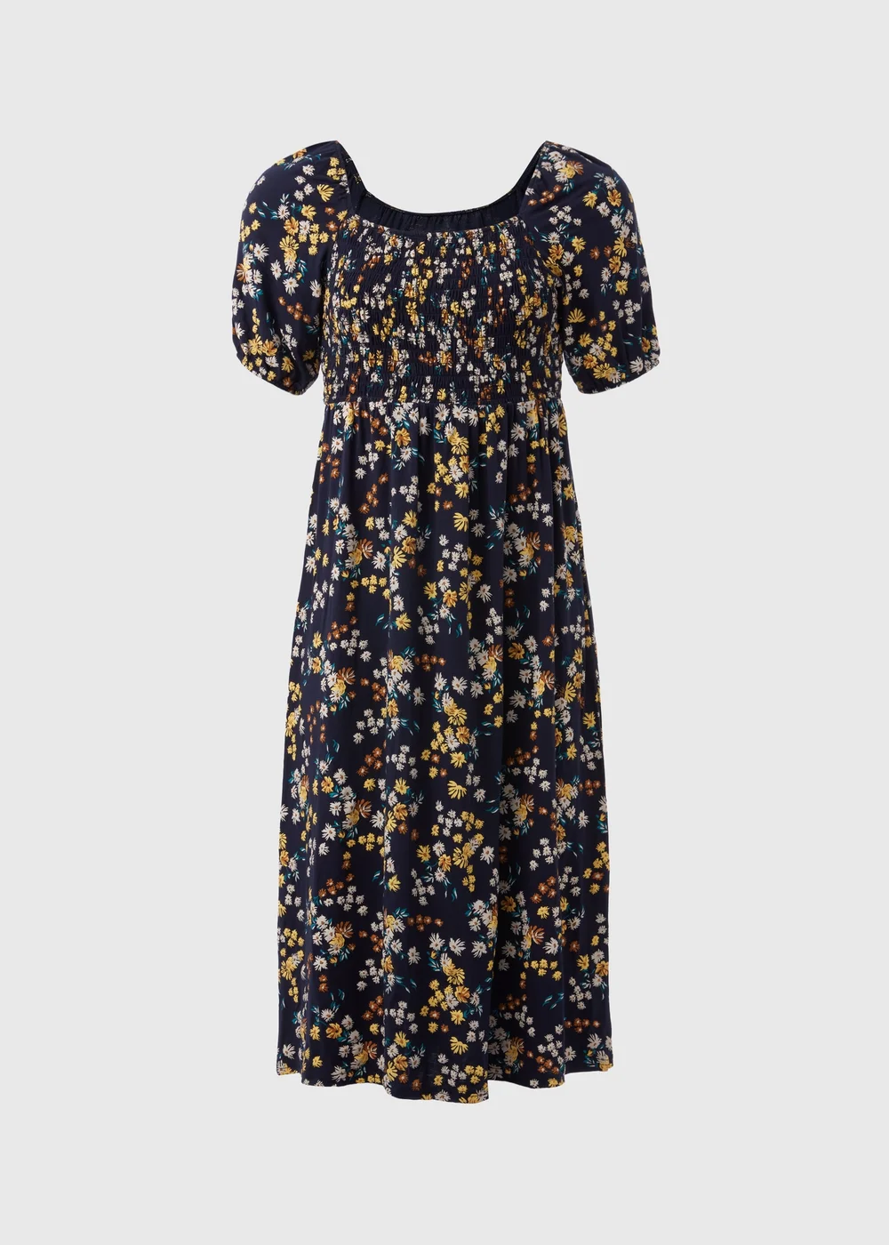 Navy Shirred Midi Dress - 8 Image 5