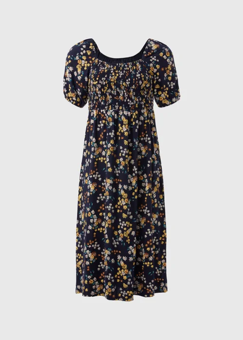 Navy Shirred Midi Dress - 8 Image 5