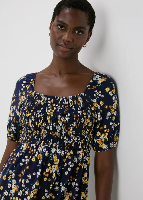 Navy Shirred Midi Dress - 8 Image 3