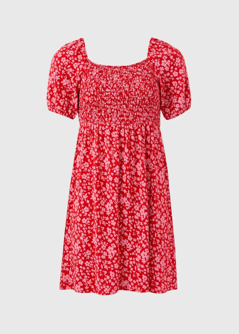 Red Floral Shirred Bodice Mini Dress - Size 8 Image 5