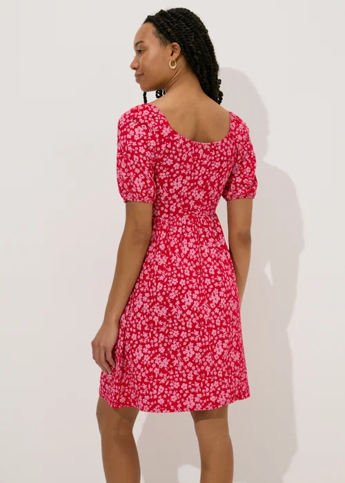 Red Floral Shirred Bodice Mini Dress - Size 8 Image 2