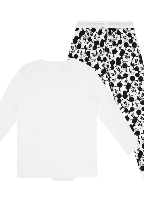 Disney White/Black Snooze Mickey Mouse Long Pyjama Set - Small Image 2