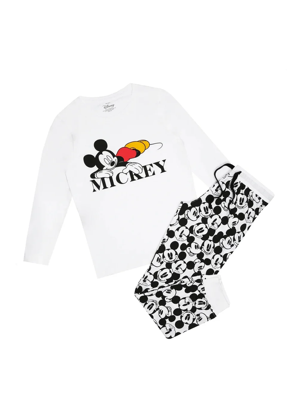 Disney White/Black Snooze Mickey Mouse Long Pyjama Set - Small Image 1