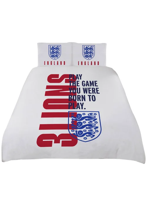 England FA White / Light Blue 3 Lions Duvet Cover Set - Single Image 1