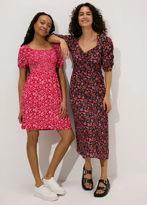 Black Floral Print Ruched Midi Dress - 8 Image 7
