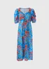Blue Floral Print Ruched Midi Dress - Size 8 Image 5