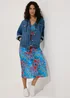 Blue Floral Print Ruched Midi Dress - Size 8 Image 4