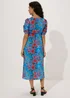 Blue Floral Print Ruched Midi Dress - Size 8 Image 2